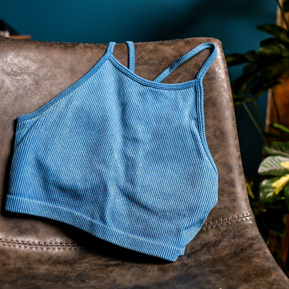 NEW powder Blue Ribbed Crop top size small